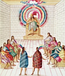 Tome 3 fol.7, Montezuma II en zijn raad, uit 